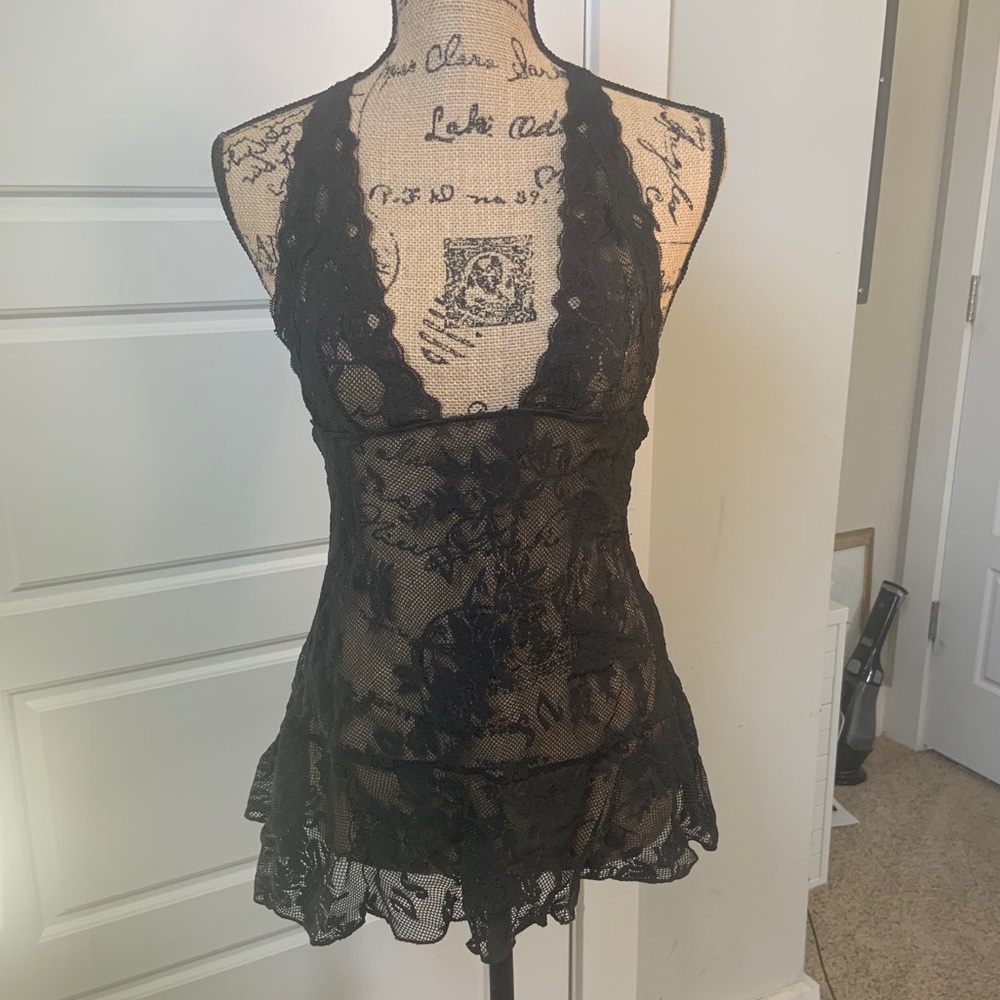VS lingerie | black laced halter babydoll - Med